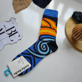 جوراب ساق بلند فانتزی lucky socks طرح موج