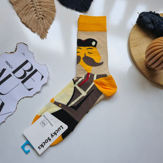 جوراب فانتزی ساق بلند lucky socks طرح آقای سیبیل